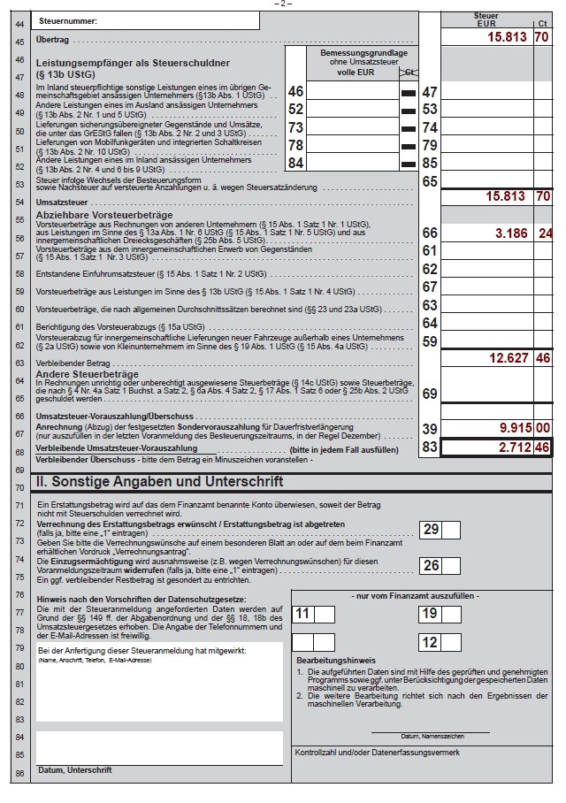Anrechnung der Sondervorauszahlung auf die Zahllast Dezember