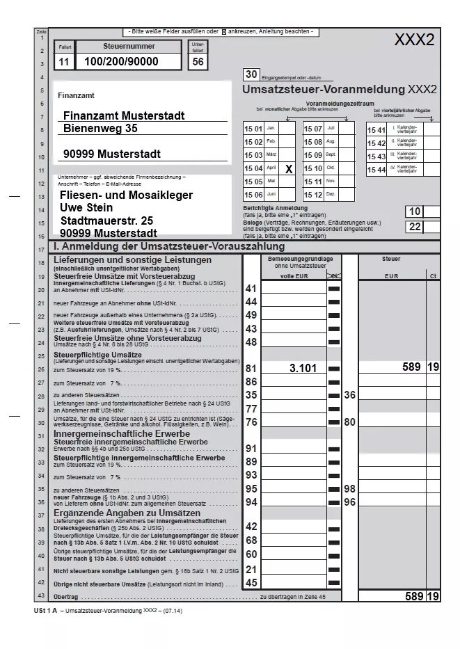 Welche Angaben beinhaltet eine UStVoranmeldung?