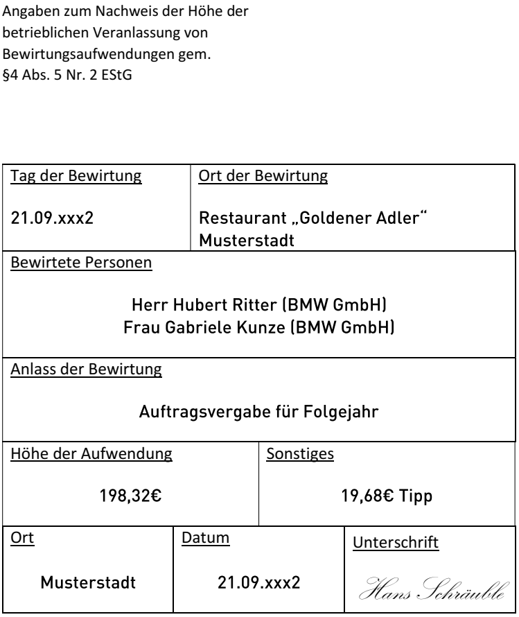 Bewirtungsbeleg Schruble