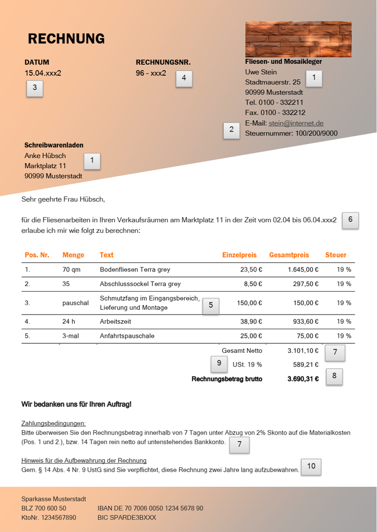 Musterrechnung Schreibwarenladen