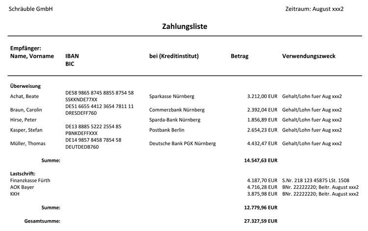 Muster Zahlungsliste